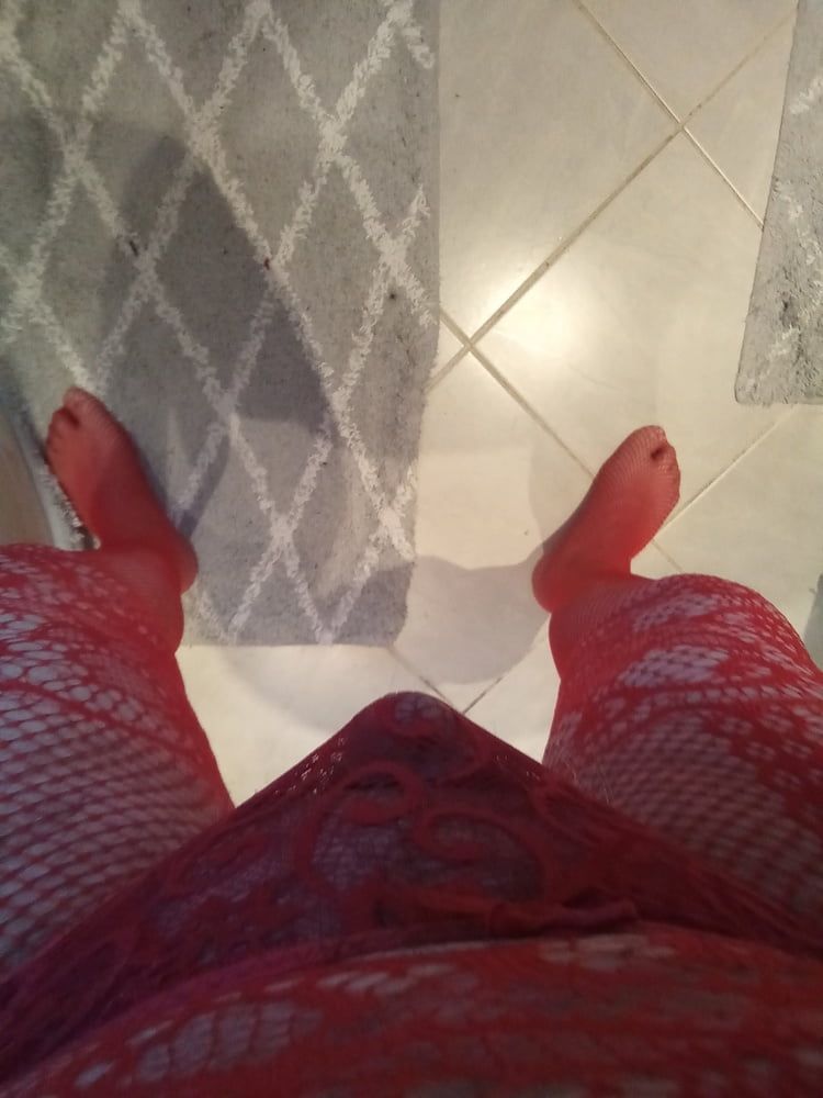 New crotchless red body stocking and two different panties #41