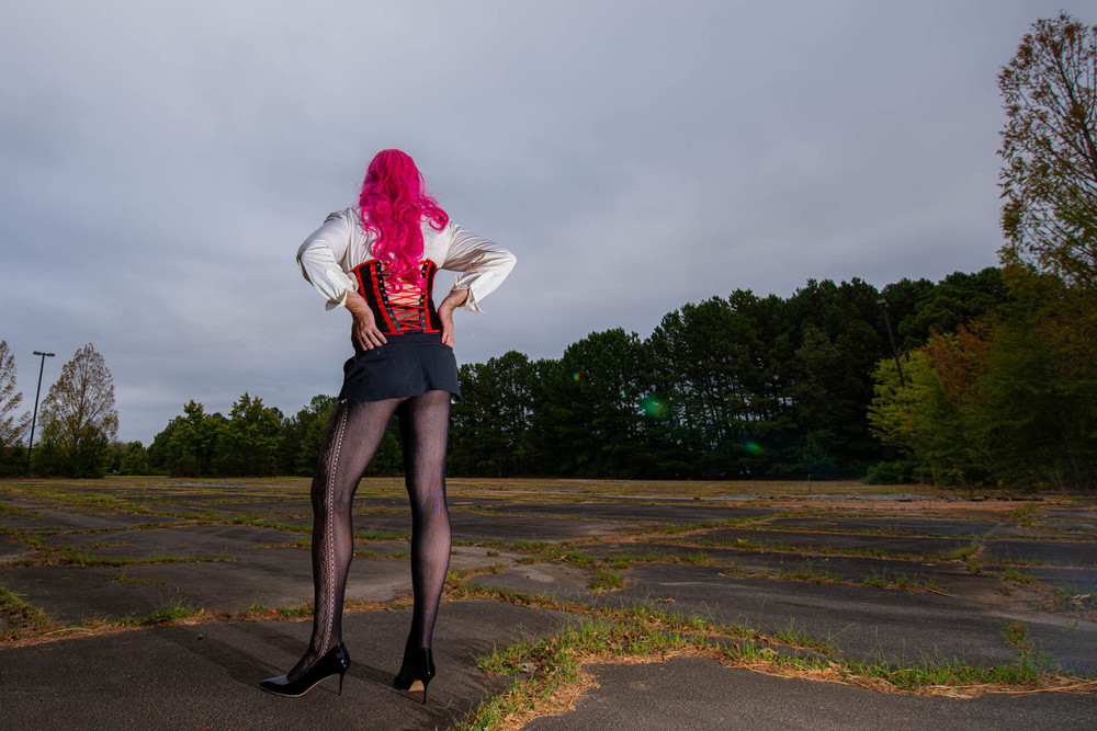 Fake tits crossdresser in short skirt and corset out side #6