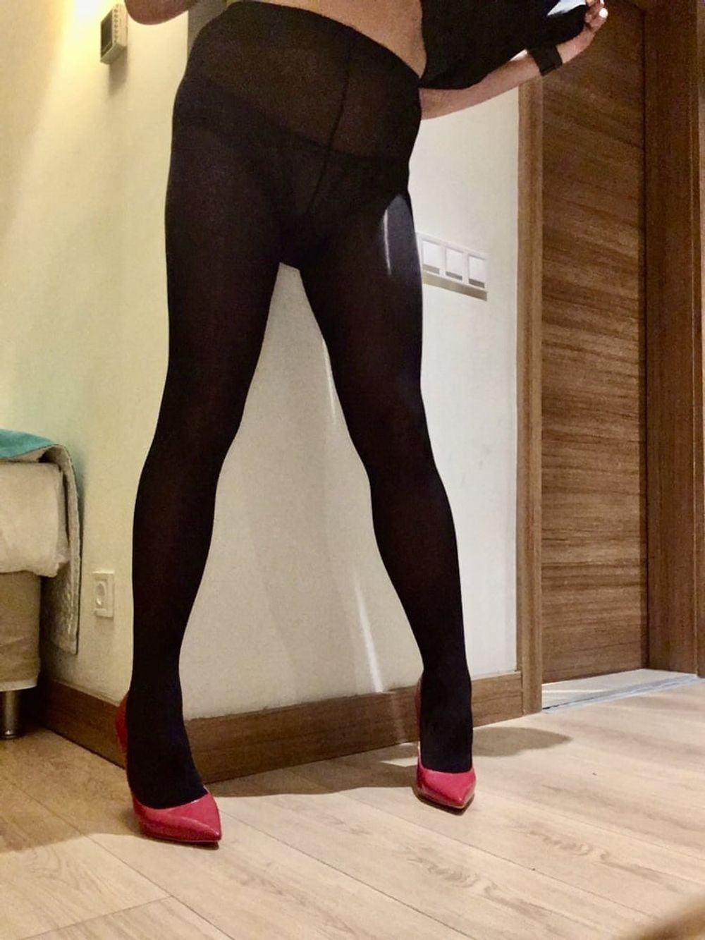 Shiny Black Tights &amp; Red Heels #2