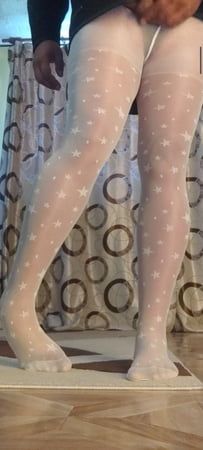 Teen white pantyhose with stars