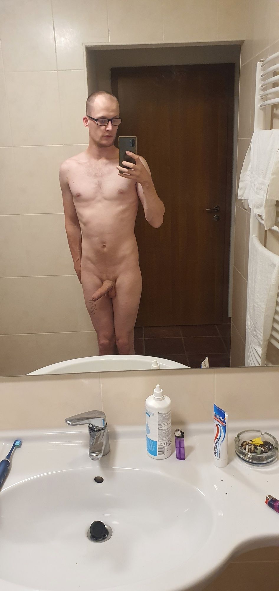 Skinny guy showing off
