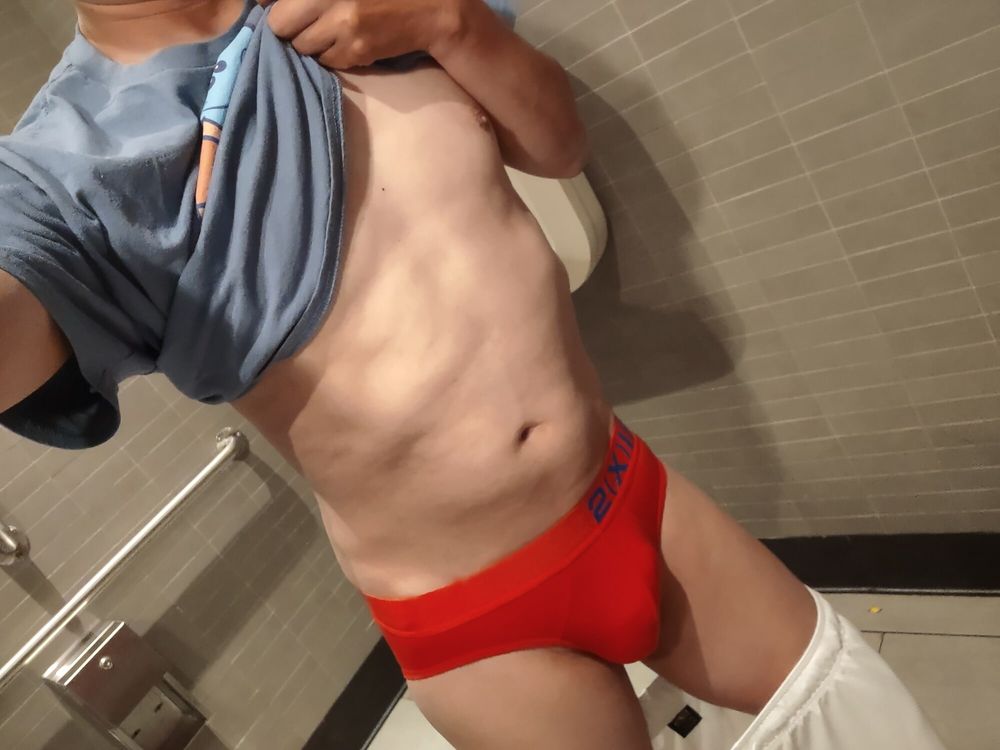 Posing in my red 2ist underwear briefs #5