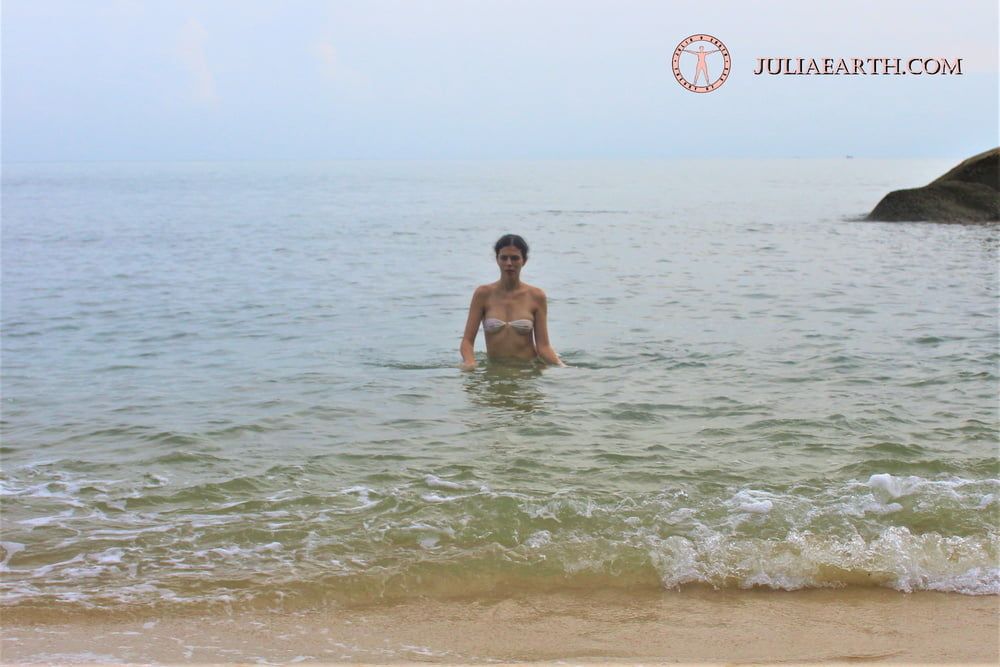 Part 5. Julia V Earth in white bikini at the beach. #6