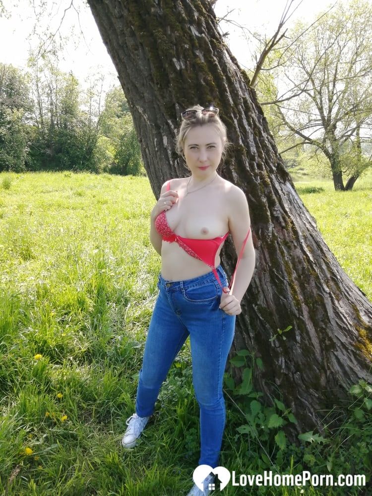 Sexy mom shows off by the tree #11