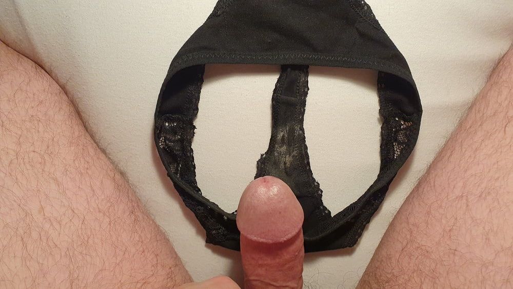 Cum on used black panties #5