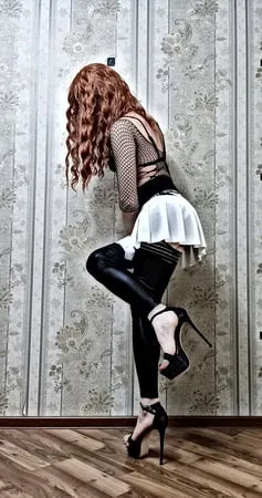 redhead femboy poses in leather new stockings         