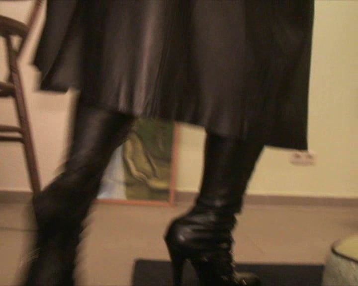 In leather coat and over knees #4
