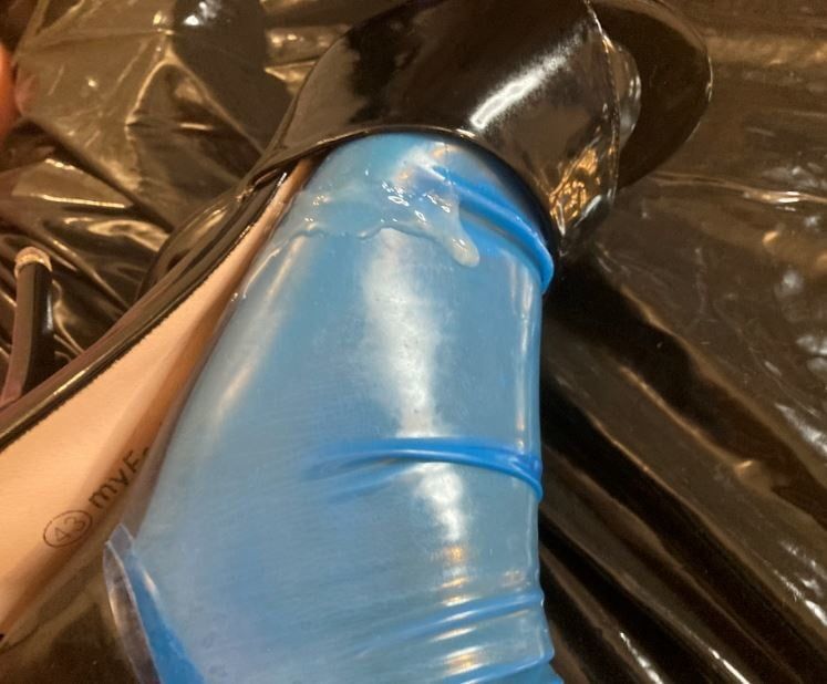 Transparent Blue Latex Stockings and Black Mules #18