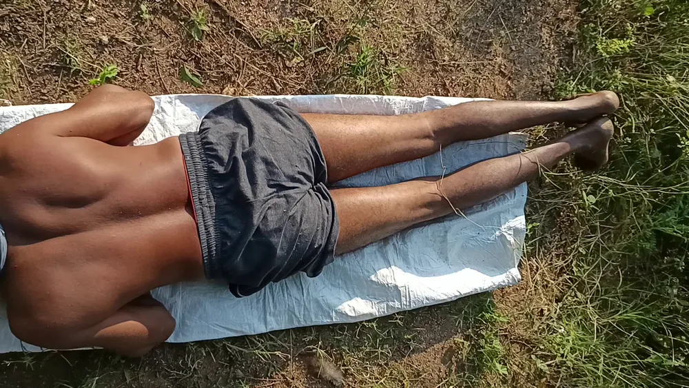 Very Sexy Indian Man Cumshot at Outdoor Field, Top View, Aer #50