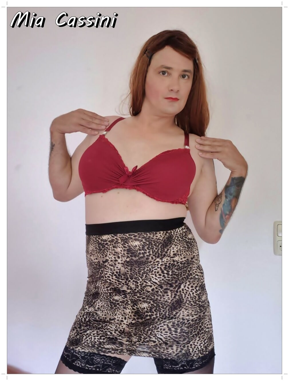Red Lingerie & leopard Miniskirt #9
