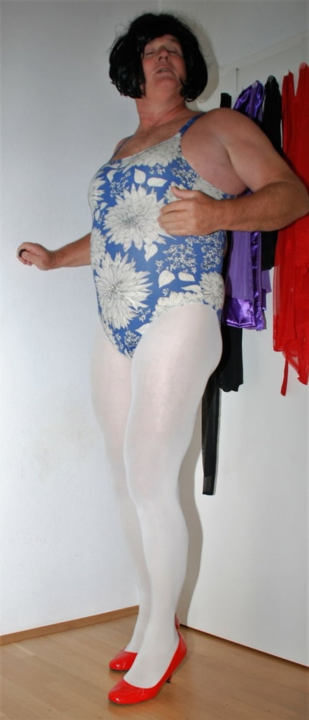 Swimsuite BlueWhite Tights white #4