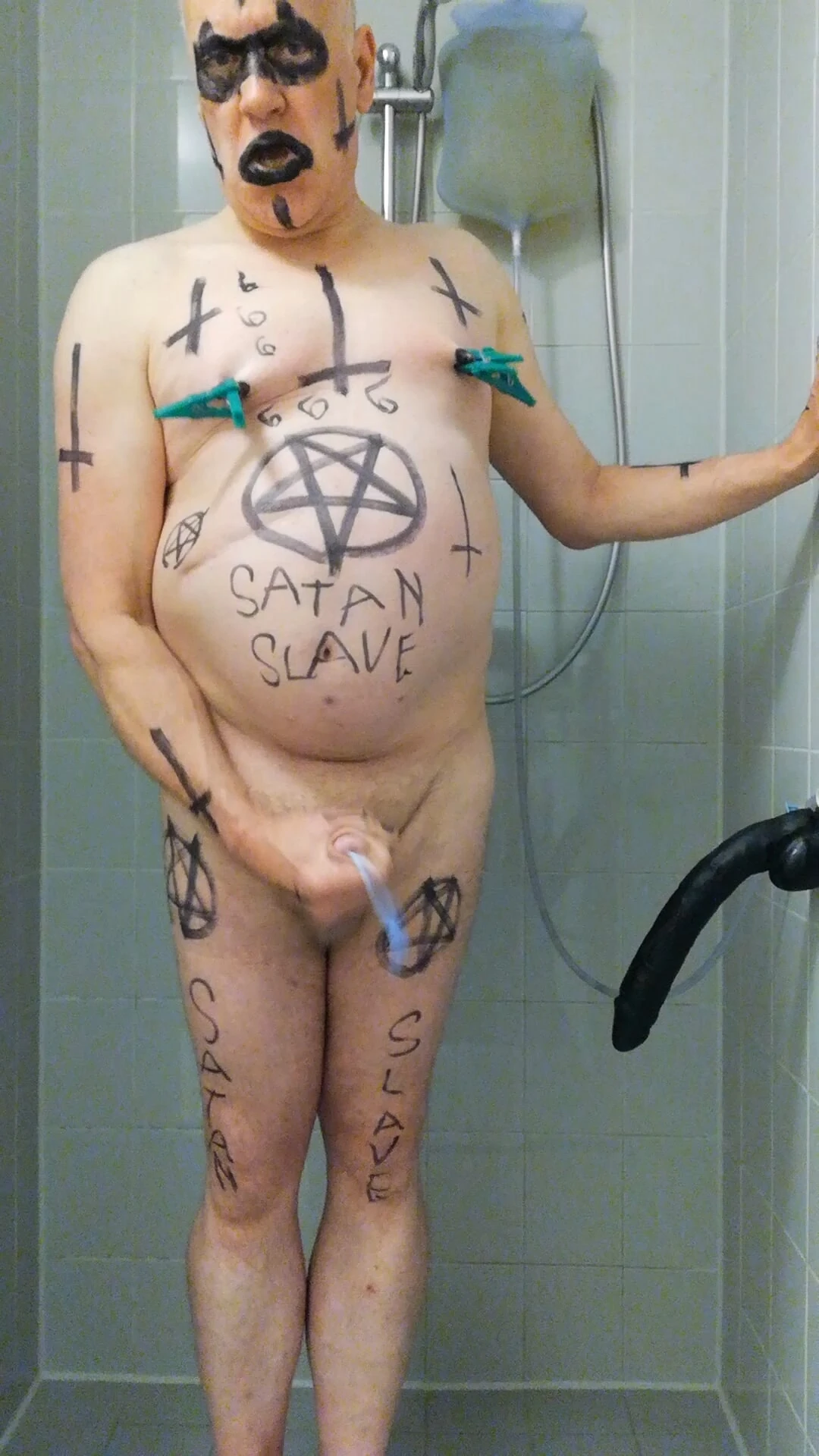 Satan slave takes a Satan enema on Satan's orders