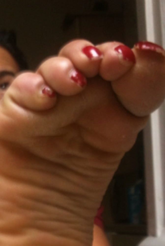 used red toenails, and soles feet after day at beach #22