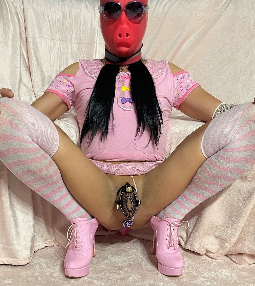 Sissy Wearing A Pink Dress, Heels And Chastity Cage (Pt. 2) #3