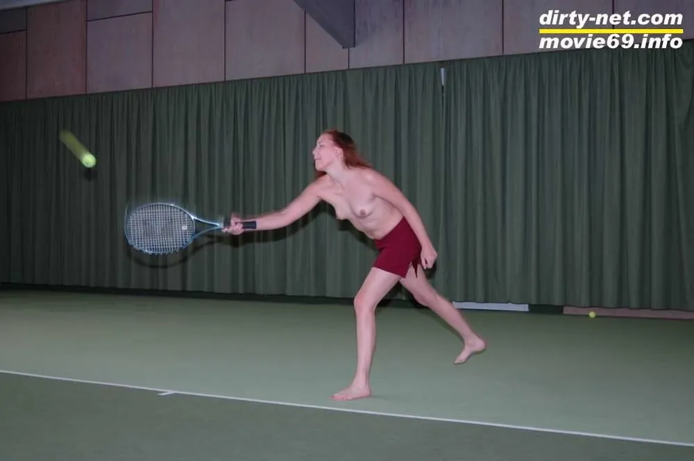 Nathalie plays naked tennis in a tennis hall #6