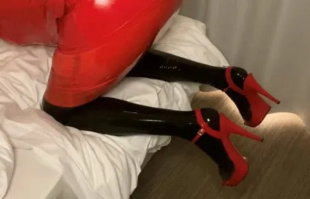 black and red latex fetish couple         