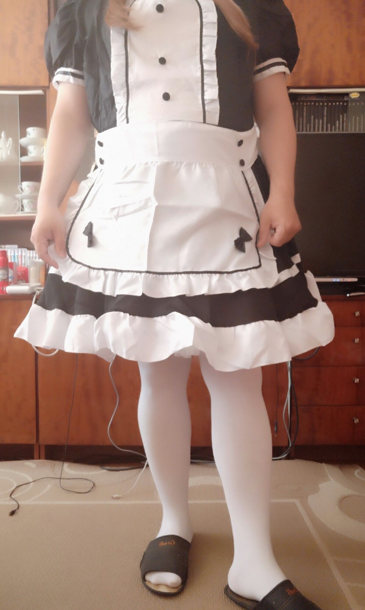 Sissy maid Aleksa dressing and undressing