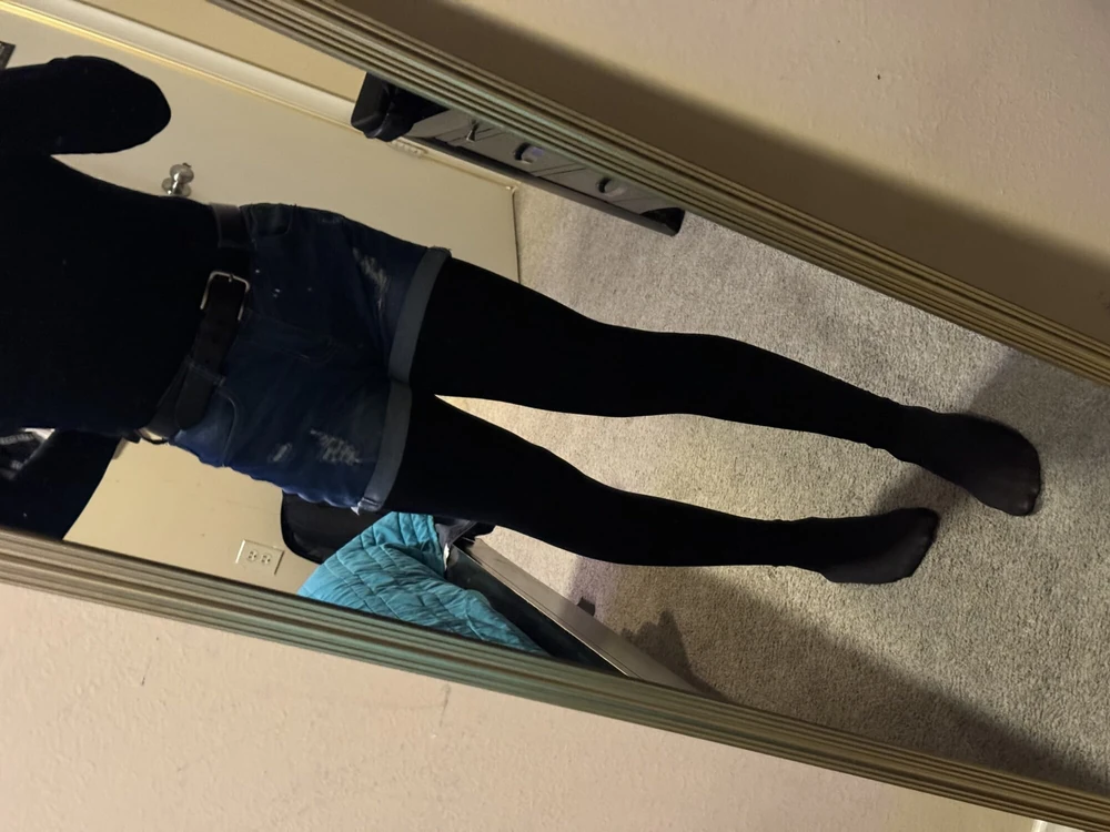 Leggings under denim shorts  #6