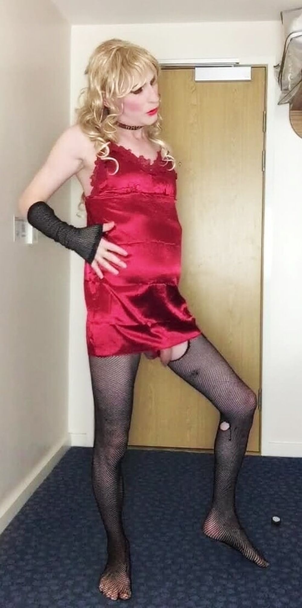 Skanky sissy in red dress #12