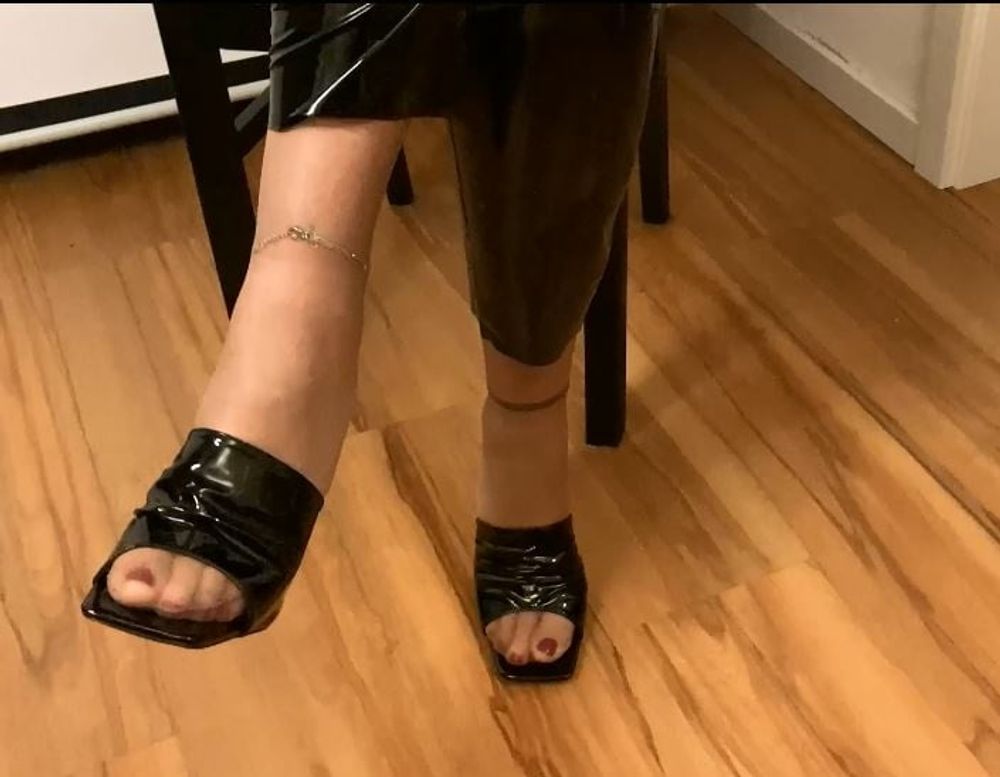 Vinyl Leggings and High Heel Mules #20