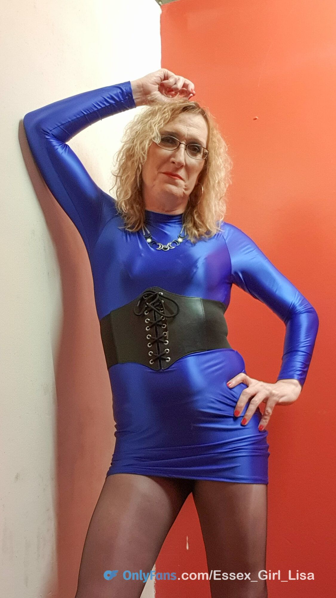 Sexy MILF Lisa showing off my silky blue dress at the club