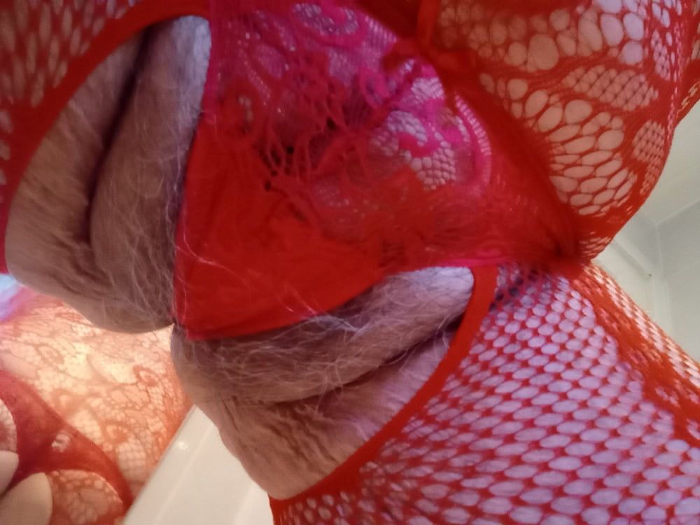 New crotchless red body stocking and two different panties #13