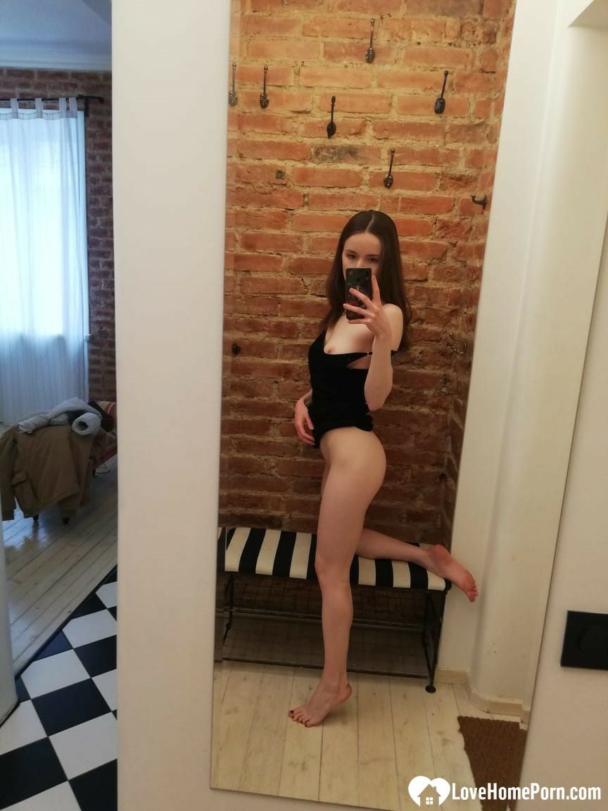 Skinny teen takes selfies in the mirror #20