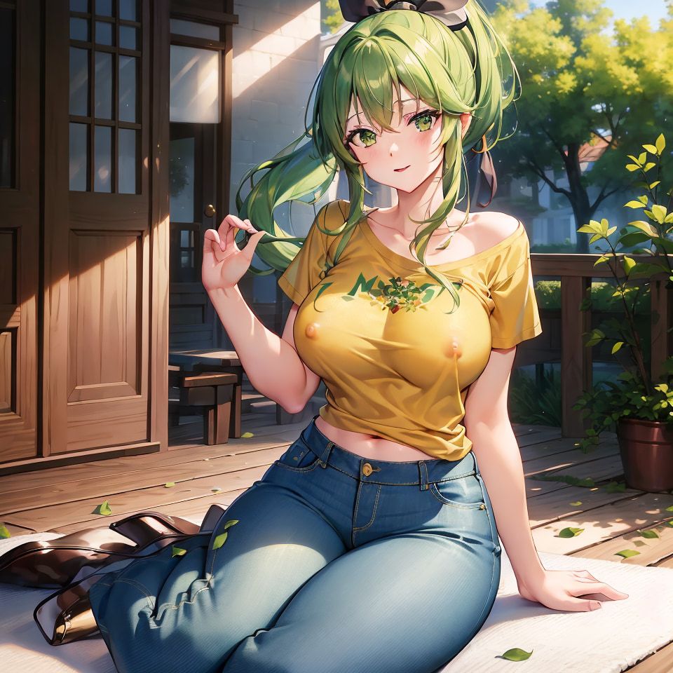Hentai anime, hot girl with long green hair sends nudes #4