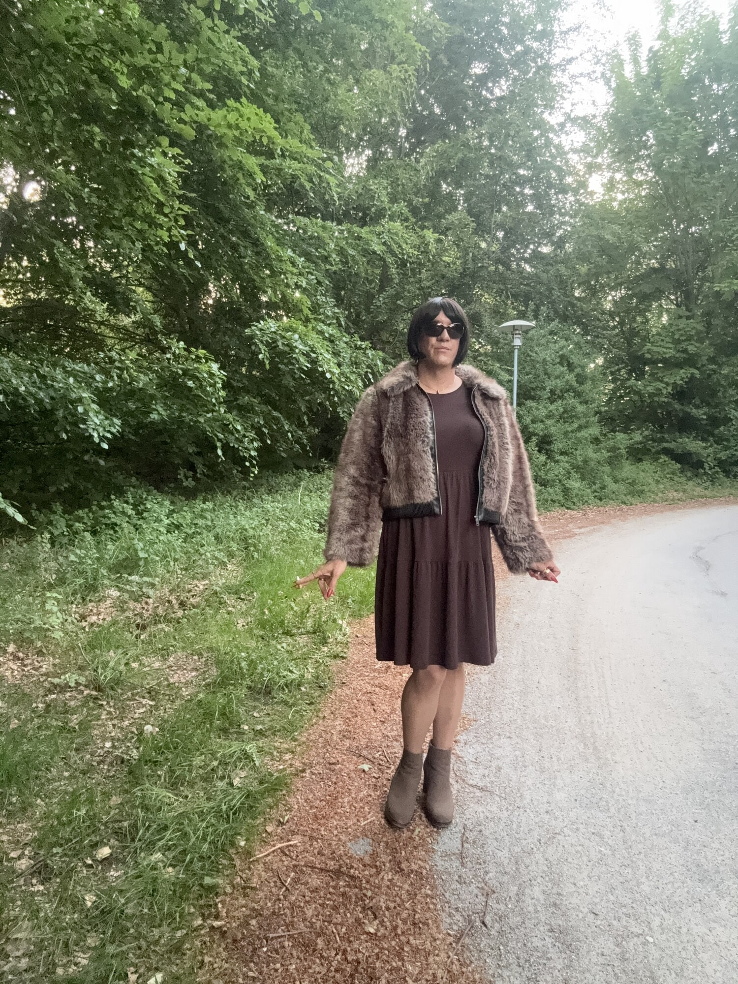 Out in brown dress  #32