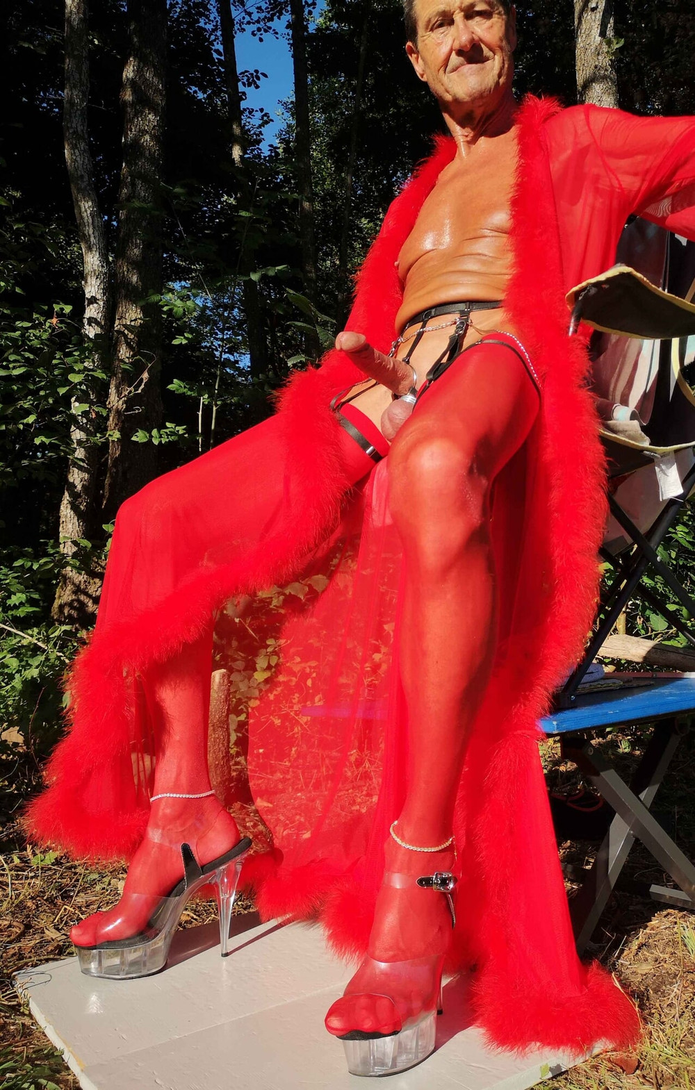Boner in red at public Nudist Lake #3