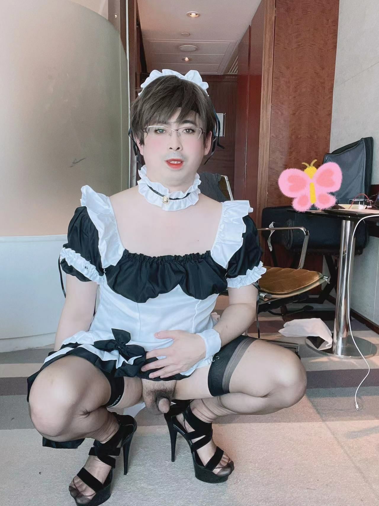 Asian sissy in maid dress #6