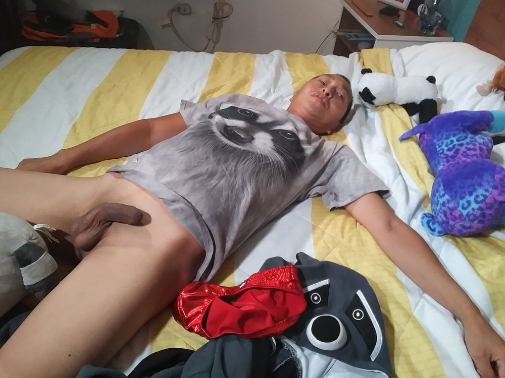 Hot asian boy wearing furry onesies and shiny undies #27