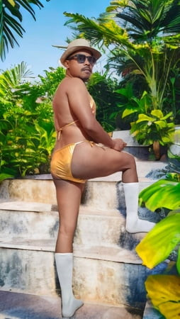Golden bikini crossdress 