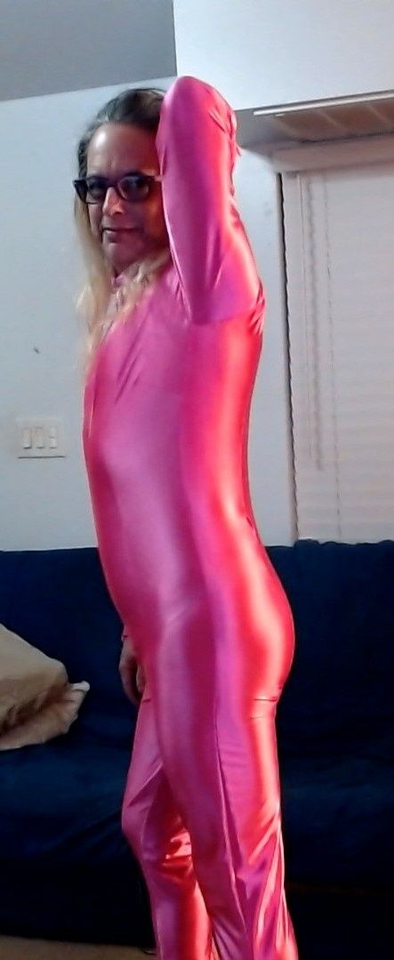 Sissy Slut Ashley Jolene Modeling A Hot Pink Catsuit #3