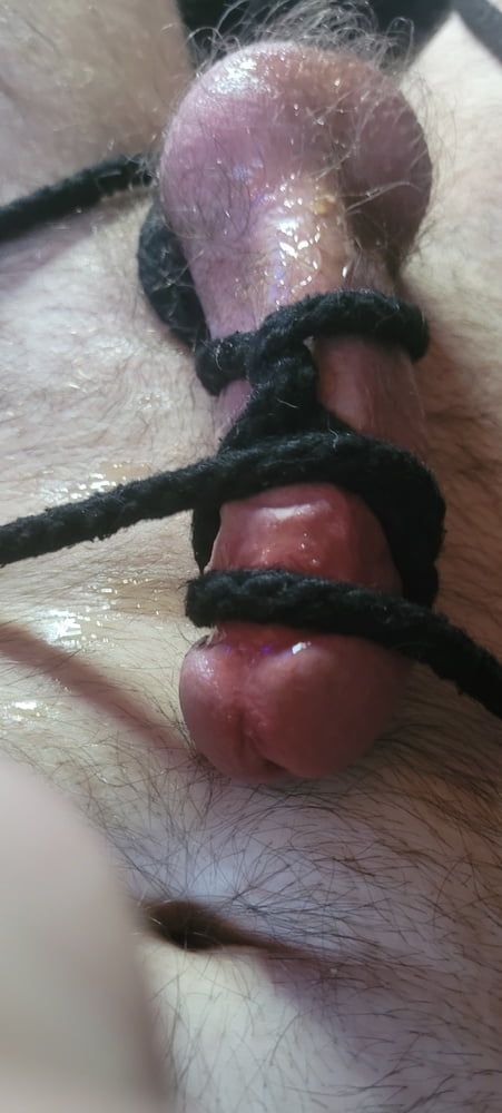 Oiled & Lubed cock bondage with rope #4