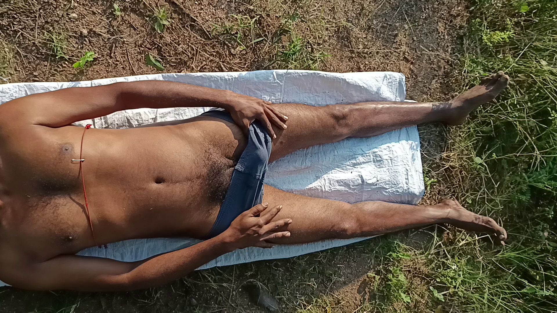 Very Sexy Indian Man Cumshot at Outdoor Field, Top View, Aer #17