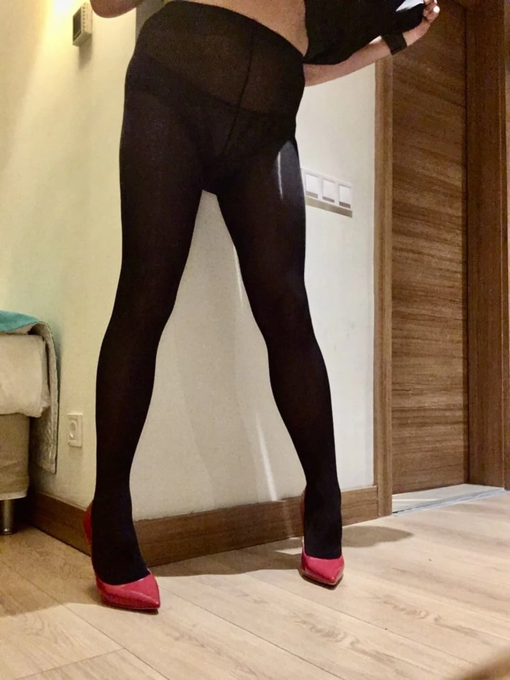 Shiny Black Tights &amp; Red Heels #3