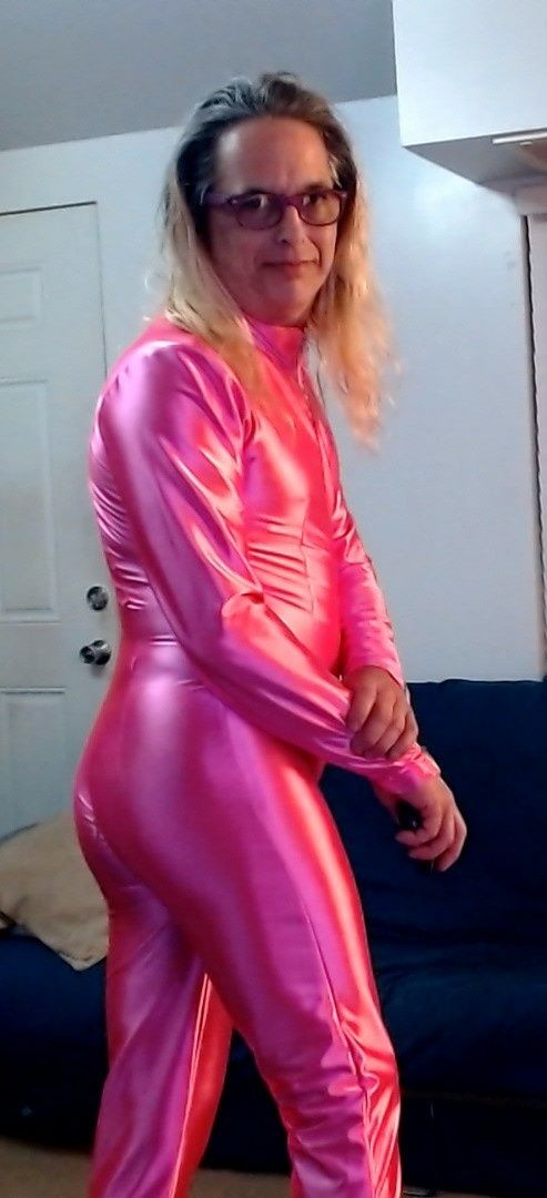 Sissy Slut Ashley Jolene Modeling A Hot Pink Catsuit #6