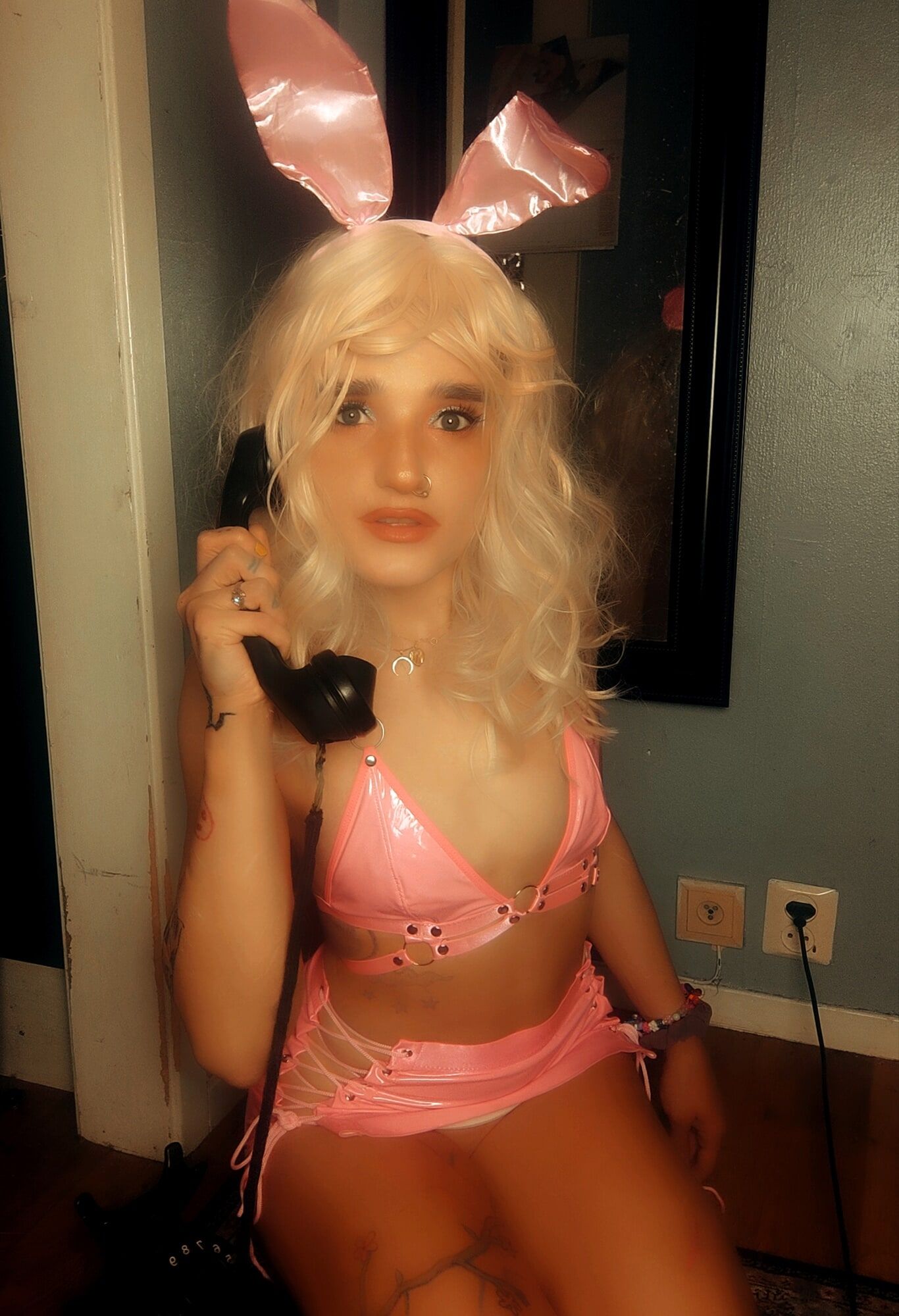 Pink bunny talking on the phone while showing off pussy #57