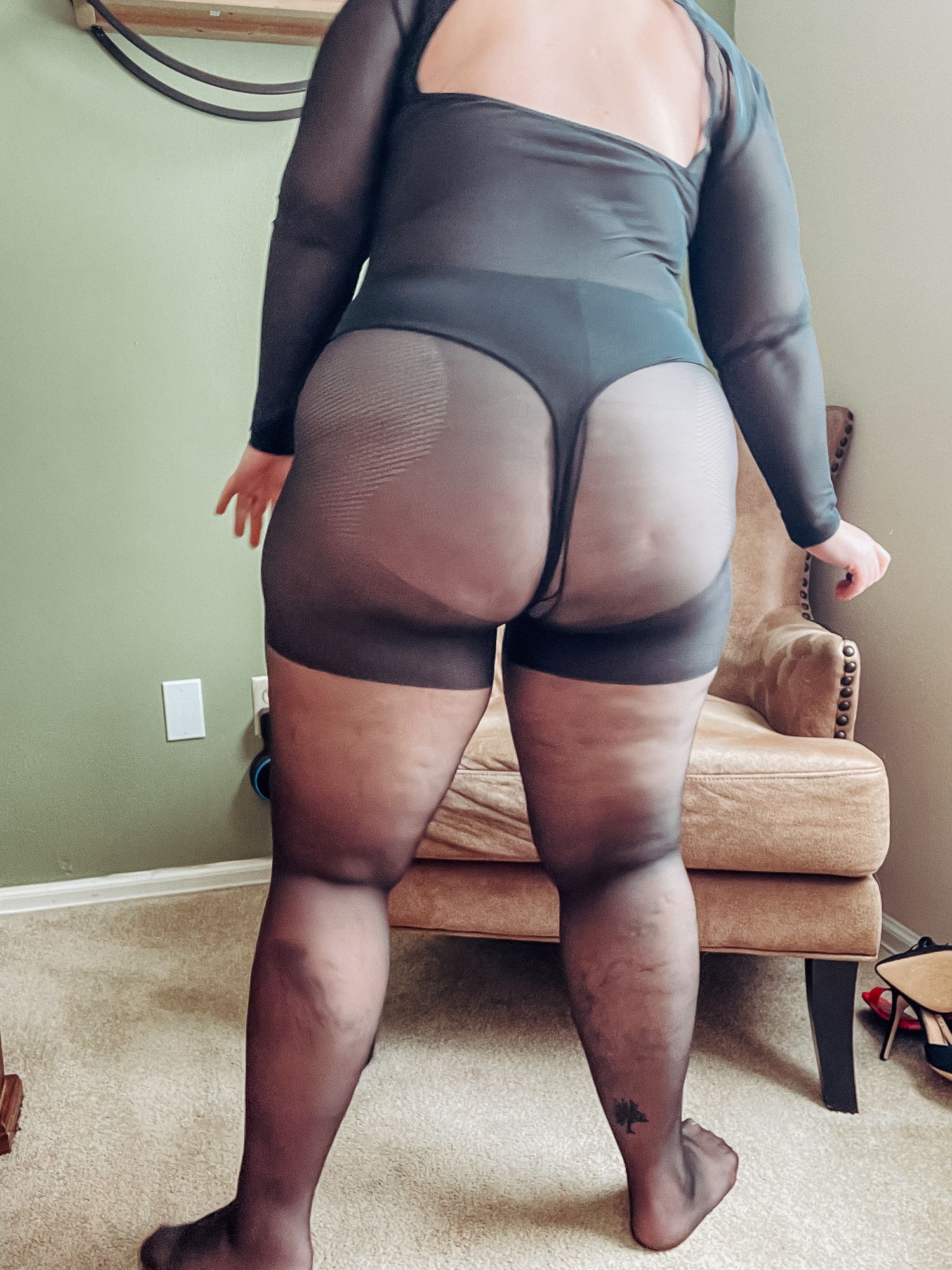 Gorgeous BBW in a black body suit see through Lace Sheer #10