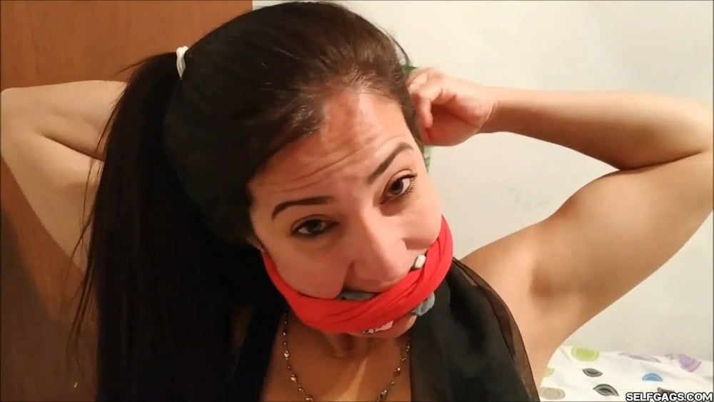 Self-Gagged Latina Mom With A Mouthful Of Socks - Selfgags #9