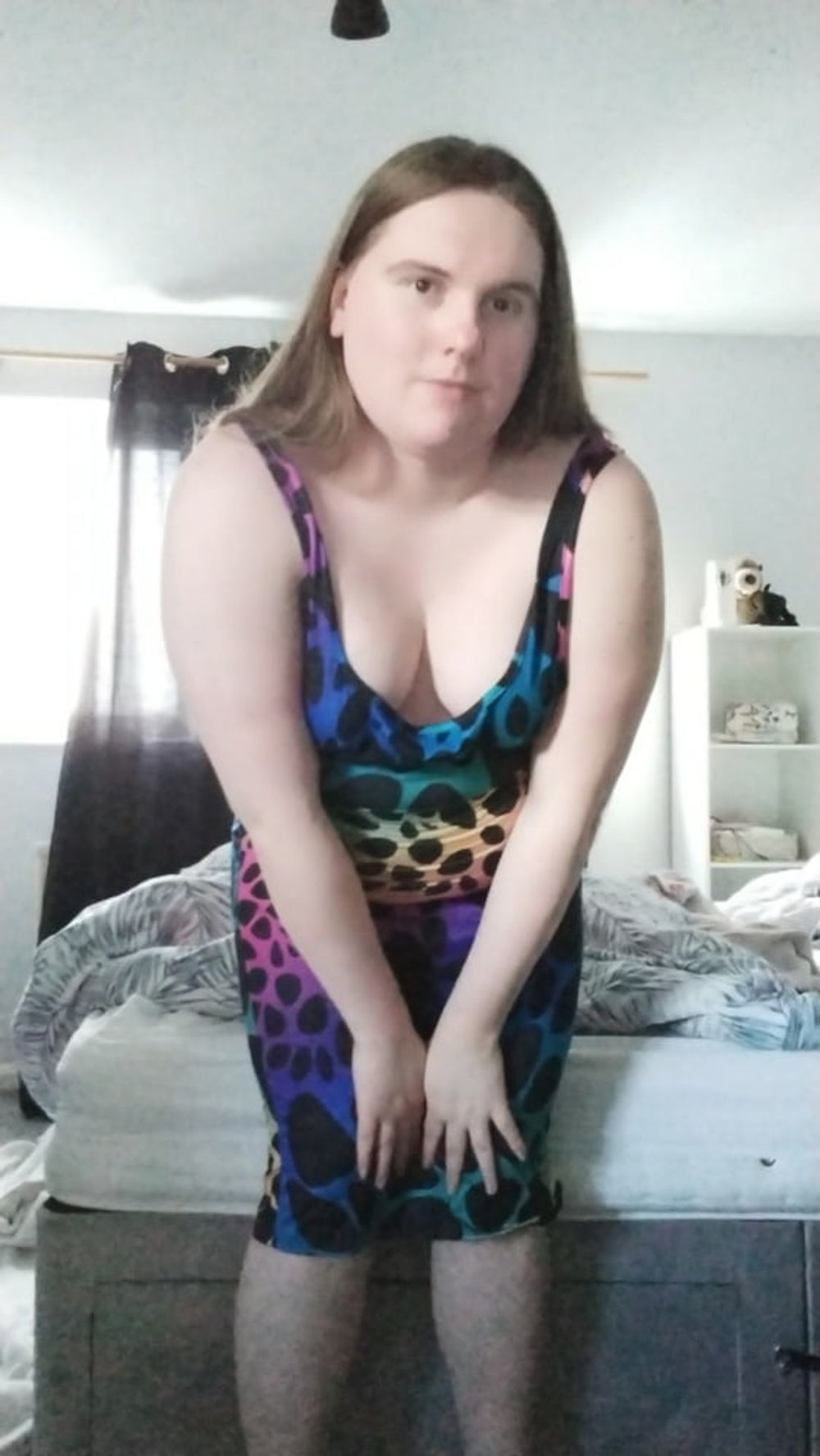 Trans PAWG in rainbow leopard dress #9