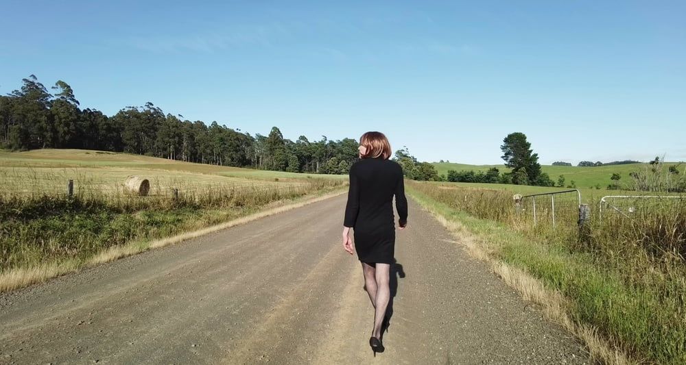 Crossdress Road trip- Rural road -Black Dress #26