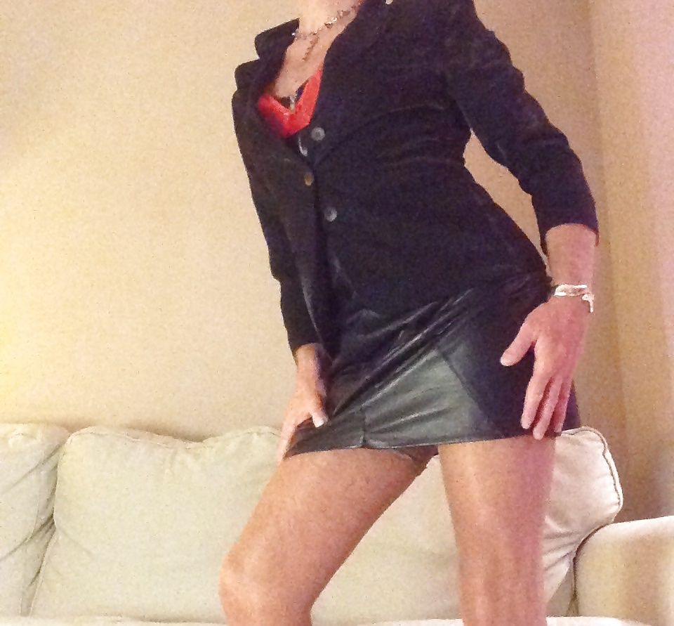 Kinky in leather skirt, stockings, satin lingerie #4