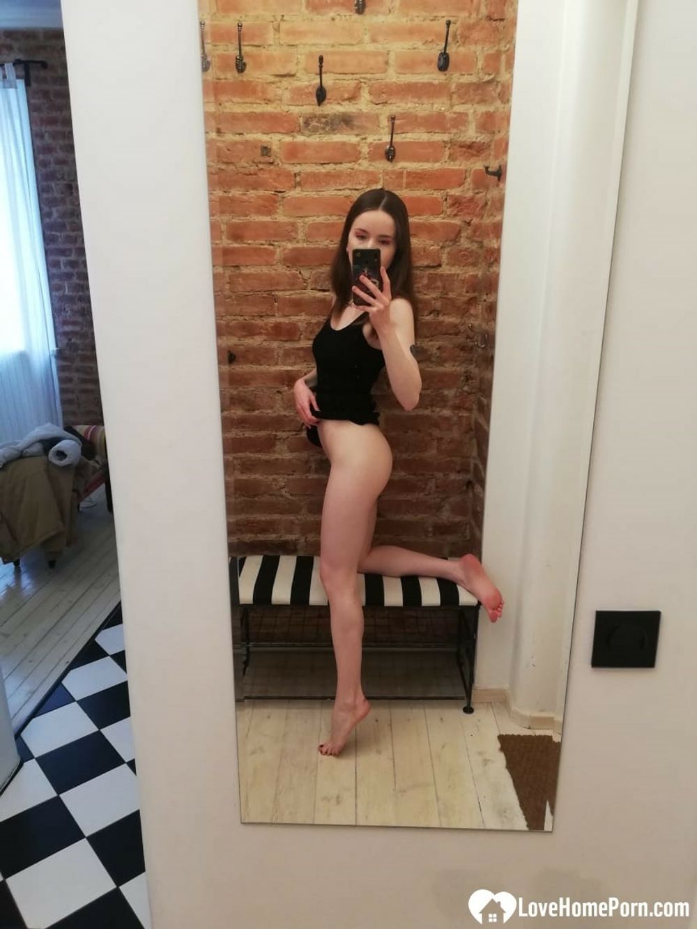 Skinny teen takes selfies in the mirror #28