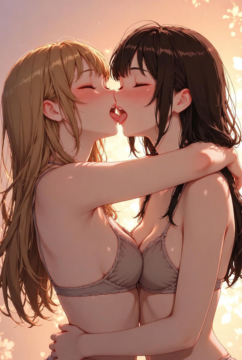 Busty Yuri Lesbians Passionate Kisses & Embraces – AI Anime  #9