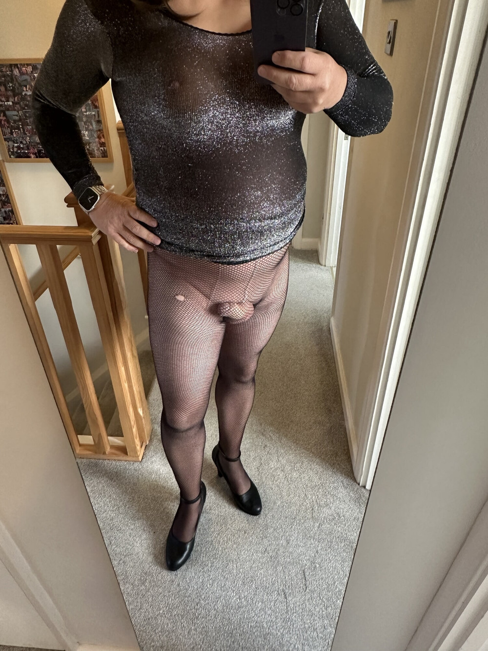 sexy sissy with hard cock in Fishnets Pantyhose #35