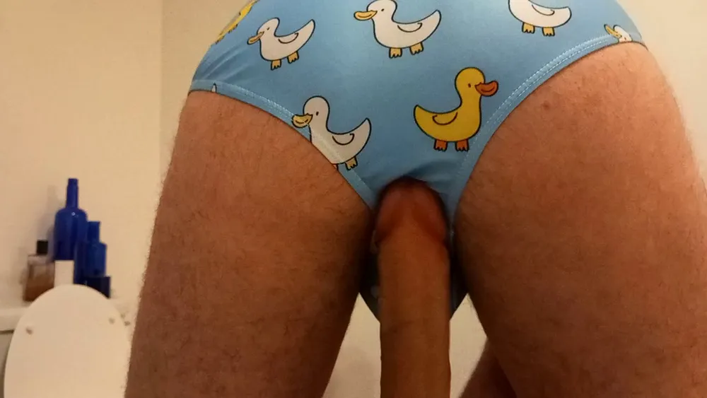 Small penis bulge cum in cute duck speedo, brief, trunks. #20