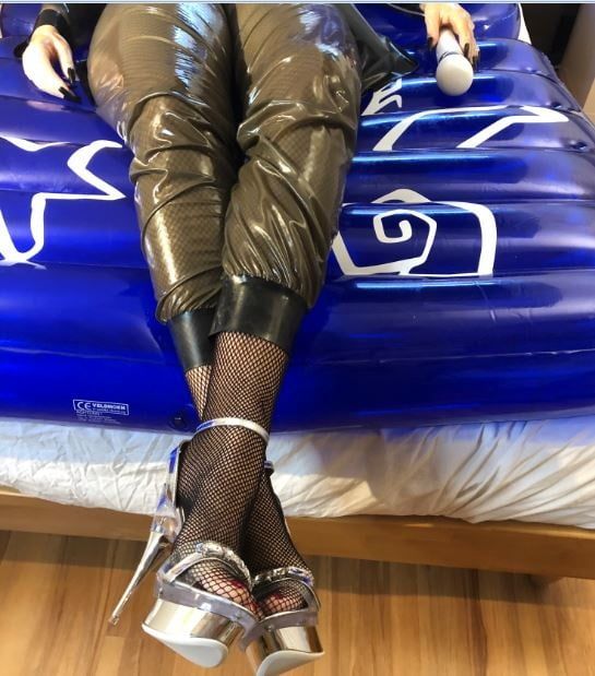 Latex masturbation on inflatable Bed #3