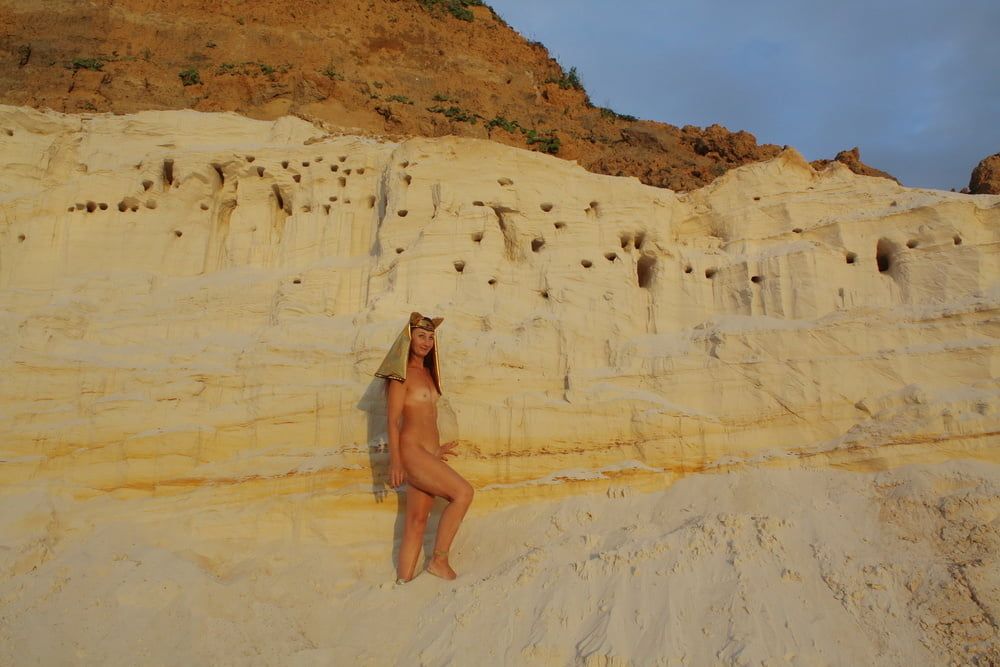 Posing Naked on White Sand in Sunset Time #22